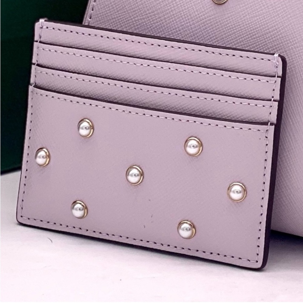 Kate Spade Madison Studded Faux Pearls Small Slim Card Holder